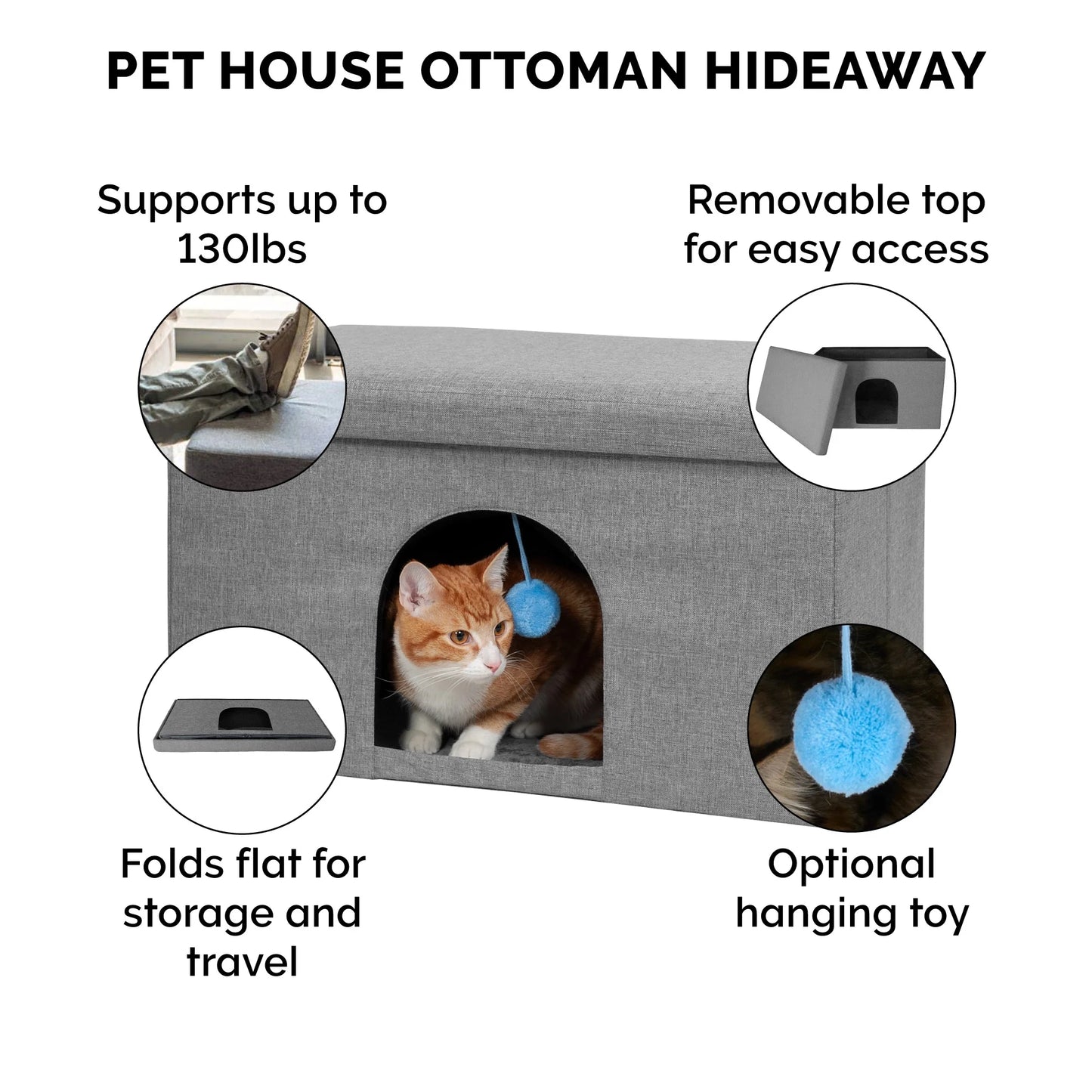 Pet Products Large Pet House Ottoman for Dogs & Cats - Stormy Gray