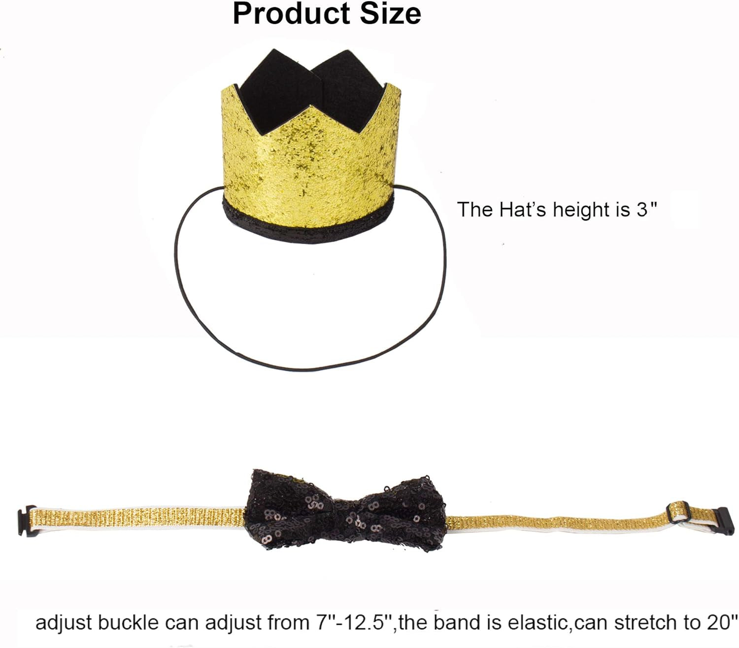 Wedding Dog Hat and Dog Bow Tie Set, Cute Wedding Dog Crown Hat and Dog Bowtie Collar for Dog Party Supplies (Black)