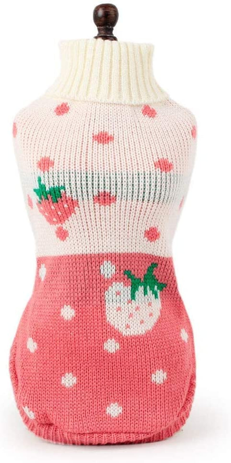Pet Dog Sweaters Classic Knitwear Turtleneck Winter Warm Puppy Clothing Cute Strawberry and Heart Doggie Sweater (Pink, Medium)