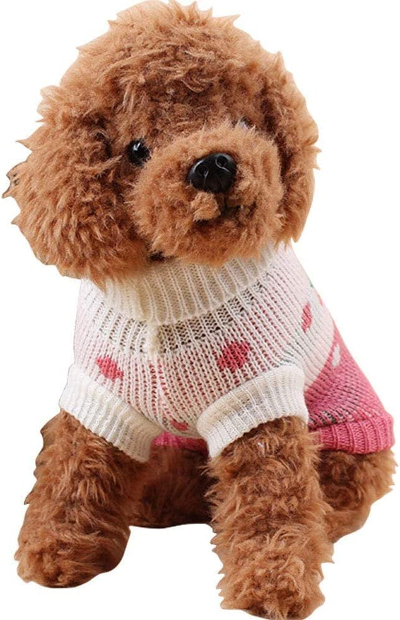 Pet Dog Sweaters Classic Knitwear Turtleneck Winter Warm Puppy Clothing Cute Strawberry and Heart Doggie Sweater (Pink, Medium)