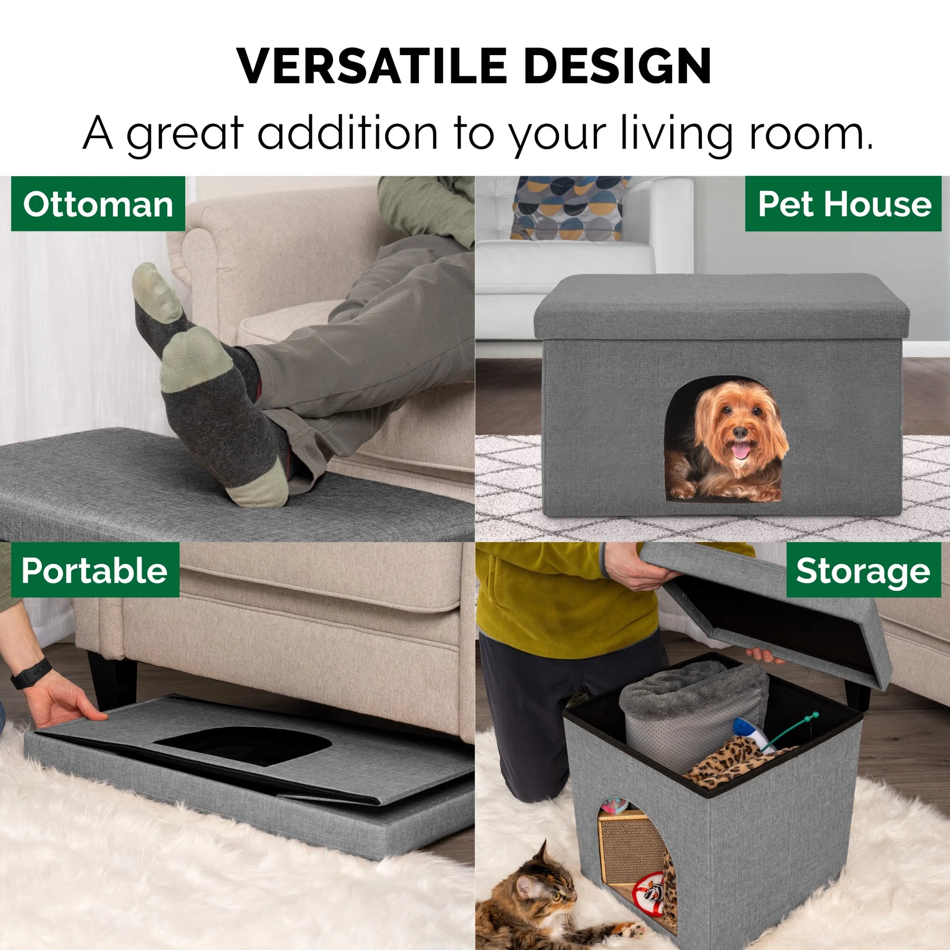 Pet Products Large Pet House Ottoman for Dogs & Cats - Stormy Gray